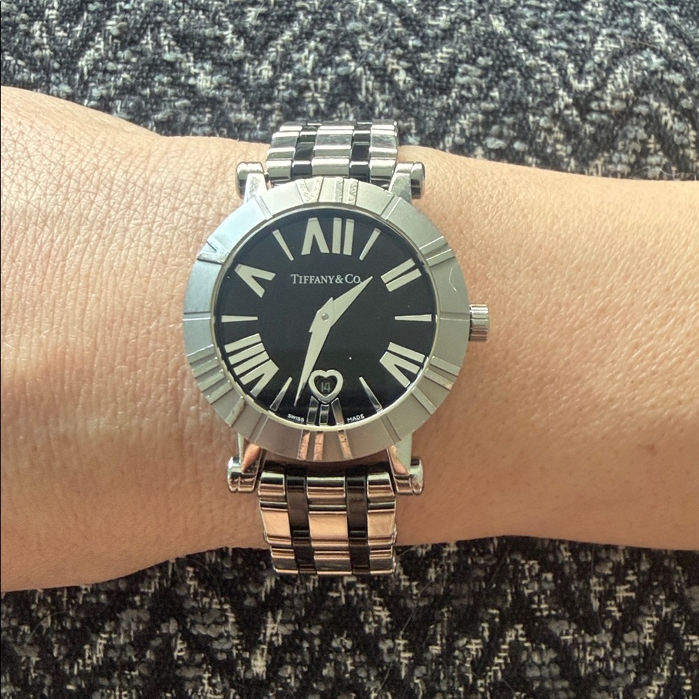 Tiffany & Co. Silver and Black Roman Numeral Watch
